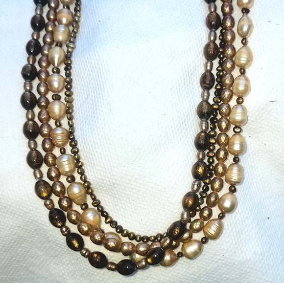 4 Strand Pearl Golden Coral Necklace 24" - 26" - Picture 3 of 7